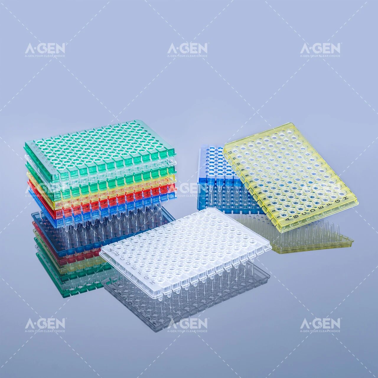彩色半裙边可拆卸PCR板_五种透明色系连盖八连管_爱津生物